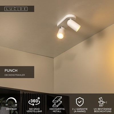 Lucide PUNCH - Deckenstrahler - 2xGU10 - Weiß